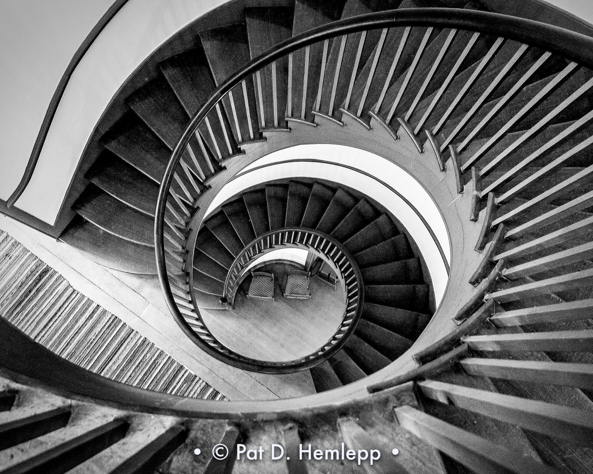 Looking down the spiral staircase in the Trustee House at Shaker Village of Pleasant Hill, Ky.