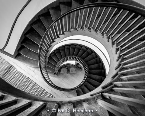 Looking down the spiral staircase in the Trustee House at Shaker Village of Pleasant Hill, Ky.