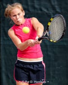 Laura Hemlepp hits a backhand during a tennis match at the ITA National Hardcourt Championships, Columbus, Ohio.