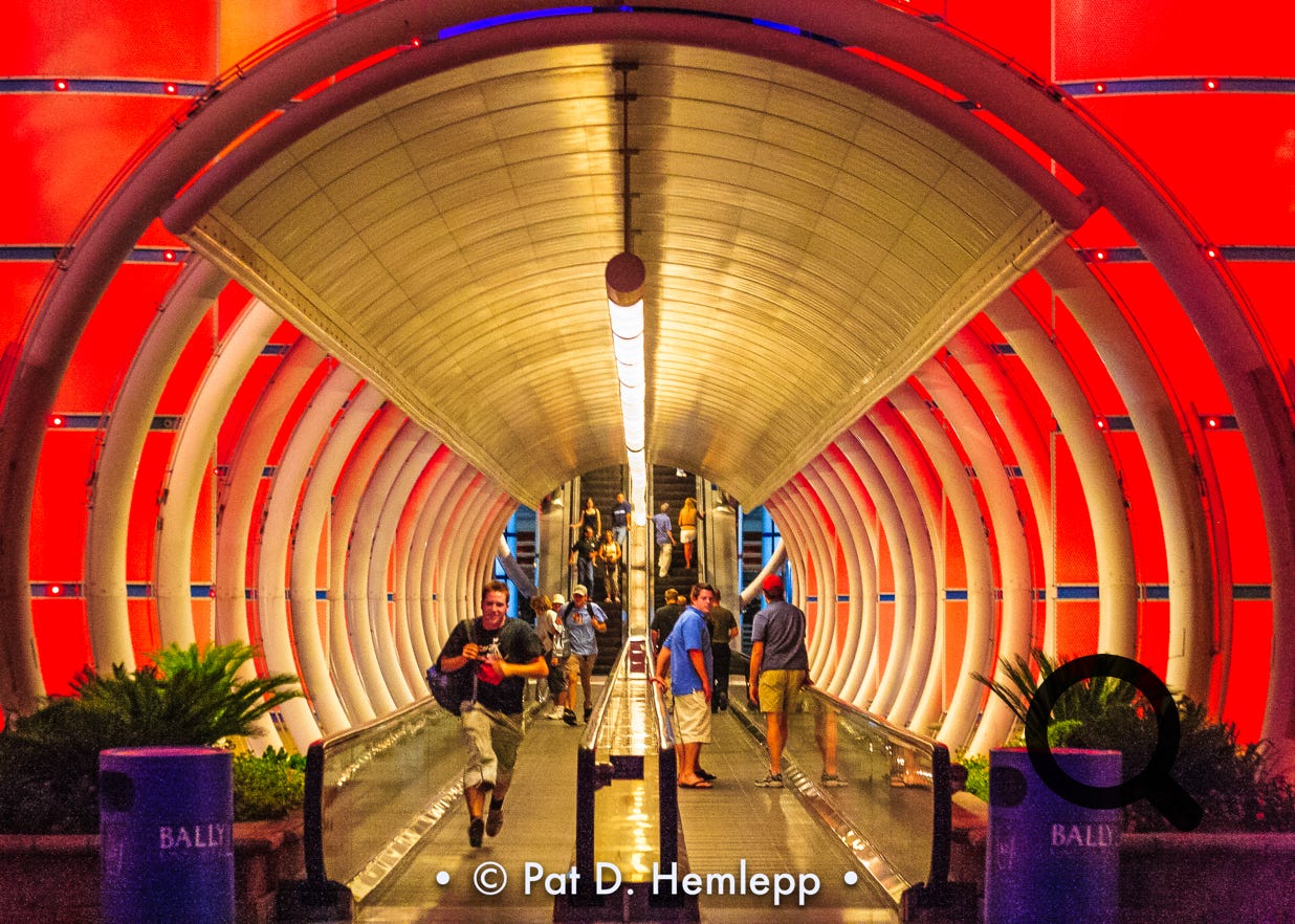 A futuristic-looking entrance to Bally's in Las Vegas, Nev.